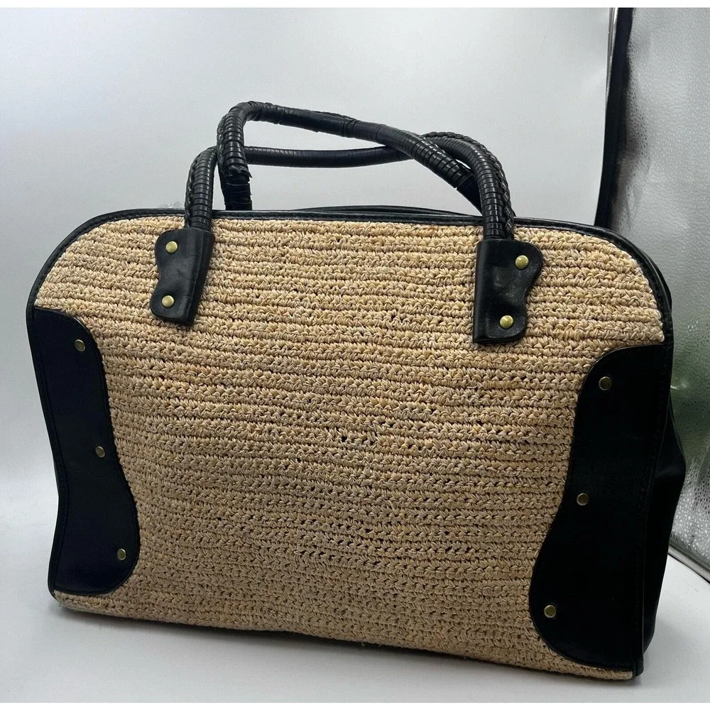 Michael Kors Vintage Leather and Wicker Braided Straw‎ Woven Shoulder Bag